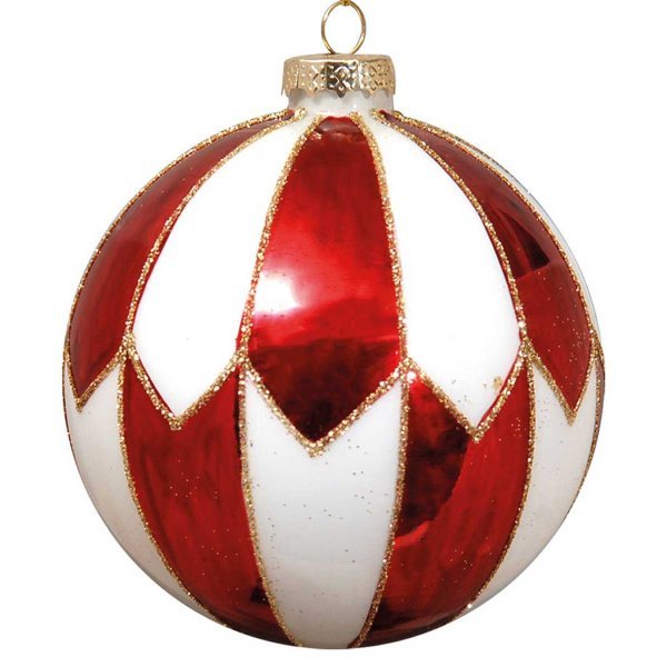 Χριστουγεννιάτικη Γυάλινη Μπάλα Κόκκινο με Λευκό (10cm)